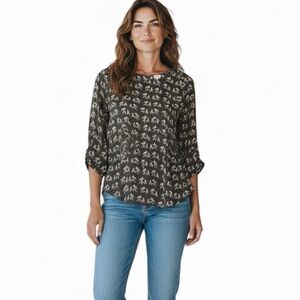 NEW PIXLEY ELLIE FOR STITCHFIX BLACK AND WHITE ELEPHANT BLOUSE 3/4 SLEEVE TOP S
